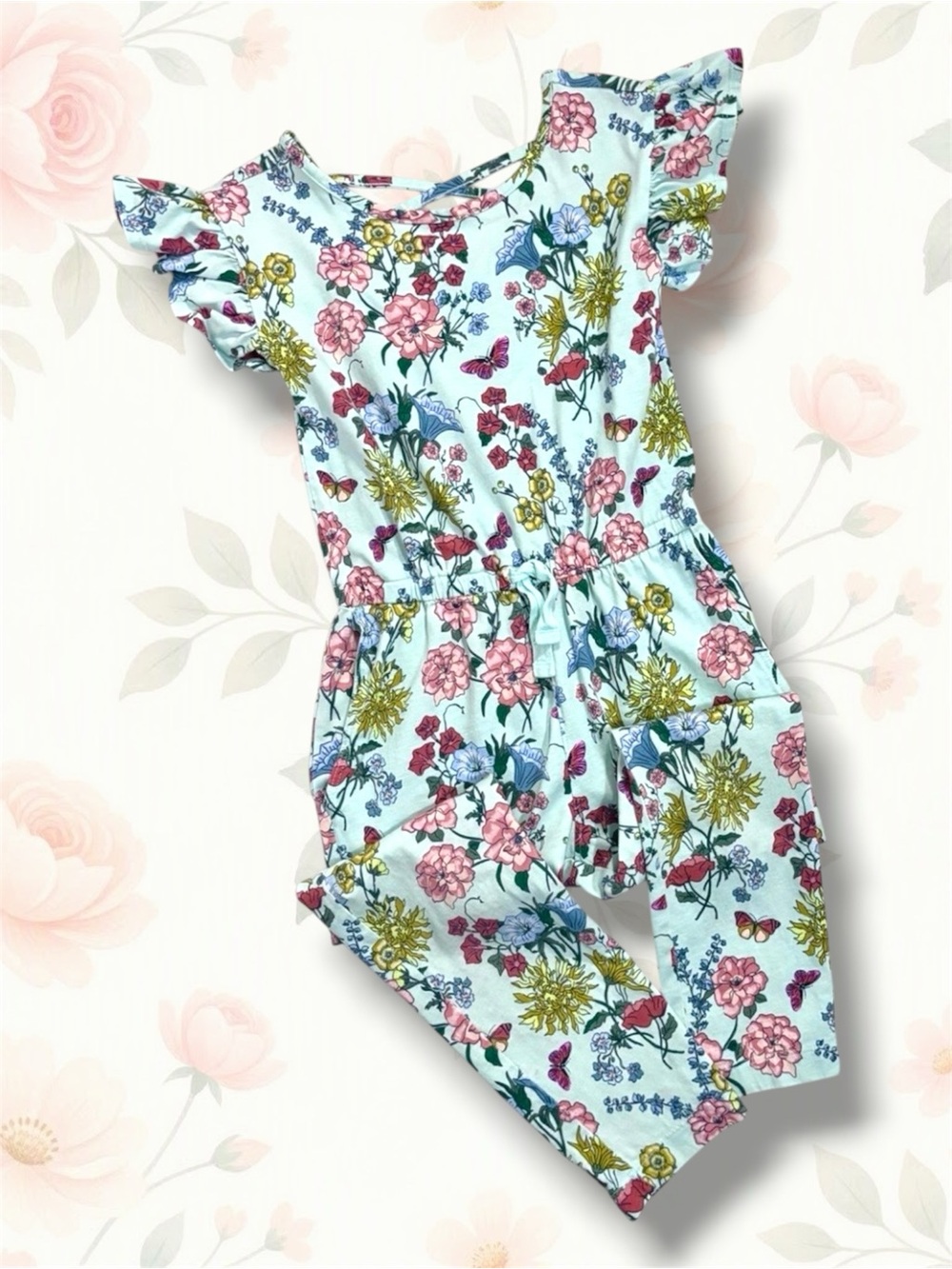 Tea Collection Girls Jumpsuit 🦋 Aqua Garden Floral Size 6 Like New
